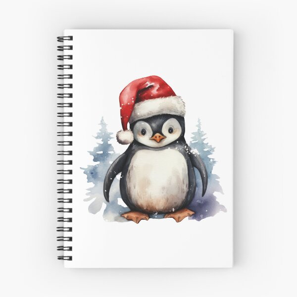 Item preview, Christmas penguin in Santa's hat sticker, watercolor digital painting, repeat pattern designed and sold by tiana-geo.