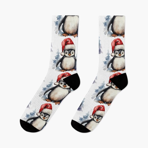 Item preview, Christmas penguin in Santa's hat sticker, watercolor digital painting, repeat pattern designed and sold by tiana-geo.
