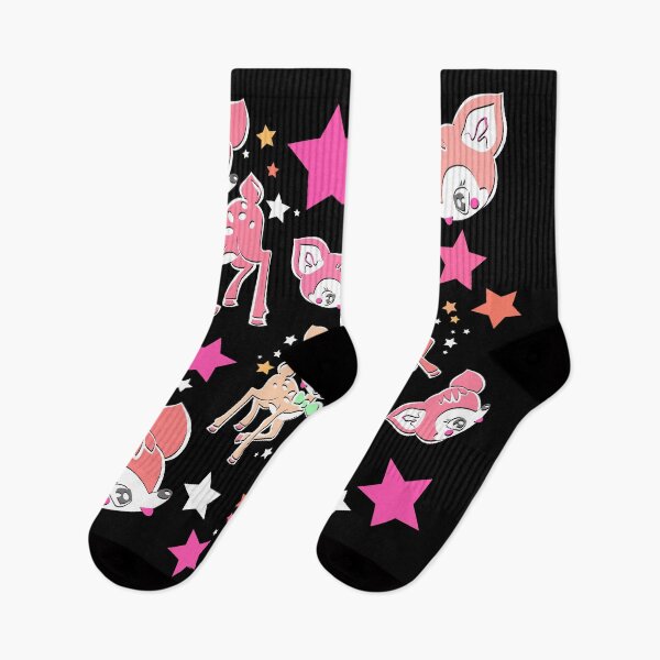 Item preview, Retro baby deer repeat pattern in pinks with black background designed and sold by eeveemac.