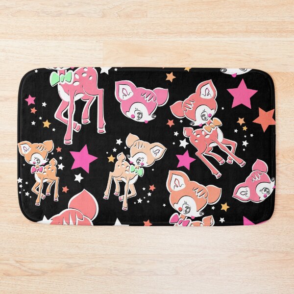 Item preview, Retro baby deer repeat pattern in pinks with black background designed and sold by eeveemac.