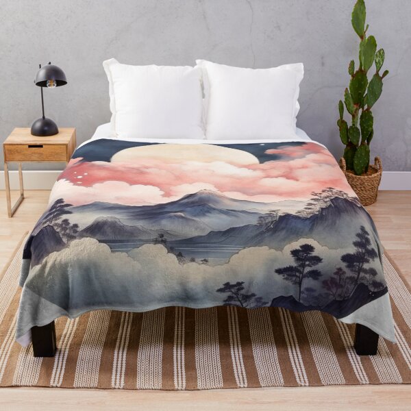 Item preview, Vintage Japanese anime style design, forest and mountains landscape with a calm sky and full moon designed and sold by Claudia MOON.