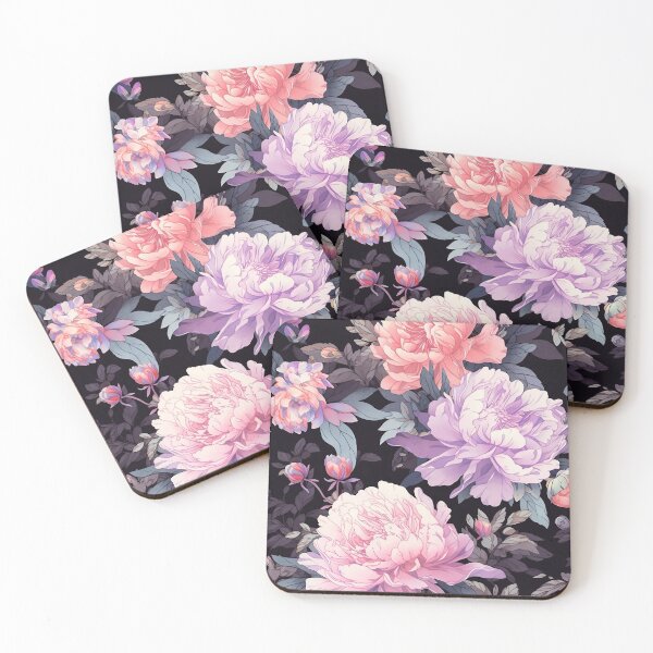 Item preview, Vintage Peony Pink Lavender Black Pastel Floral Pattern designed and sold by bennievee.