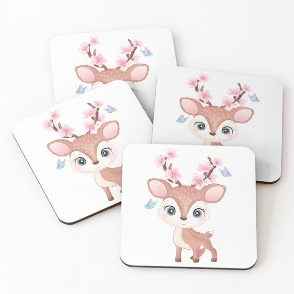 Item preview, cute deer with peach blossom horn, deer with peach blossom horn, deer with flower and butterfly designed and sold by GreyStanzione1.