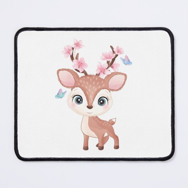 Item preview, cute deer with peach blossom horn, deer with peach blossom horn, deer with flower and butterfly designed and sold by GreyStanzione1.