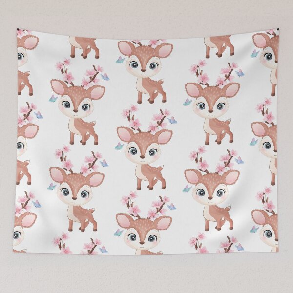 Item preview, cute deer with peach blossom horn, deer with peach blossom horn, deer with flower and butterfly designed and sold by GreyStanzione1.