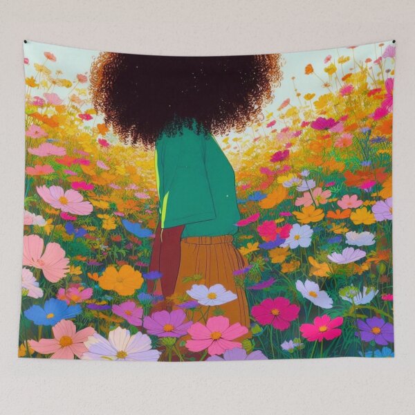 Item preview, A girl standing in a flower field. designed and sold by growing-mom.