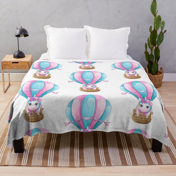 Item preview, unicorn flying with air balloon, cartoon unicorn flying in air balloon, unicorn in air balloon flying in the sky designed and sold by GreyStanzione1.
