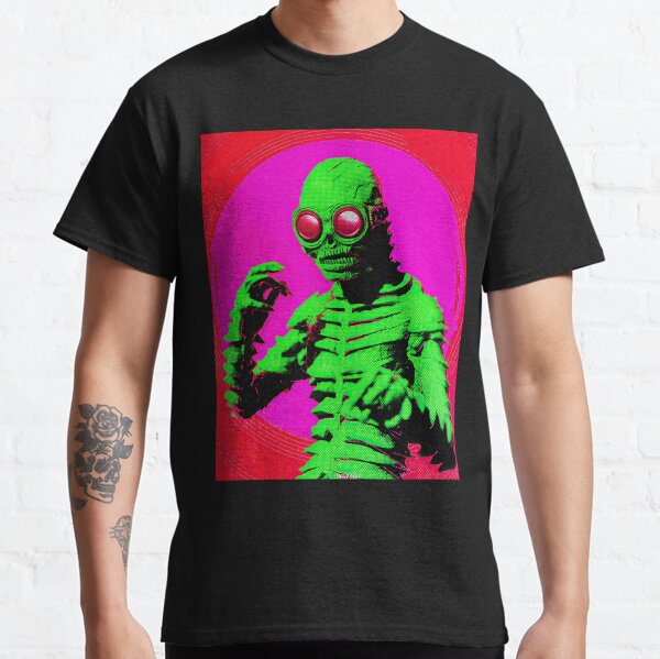 Green monster with glasses on a pink background Sticker Classic T-Shirt