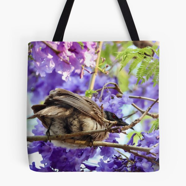 Item preview, Noisy Friarbird in purple Jacaranda tree designed and sold by Mark Grimsley.