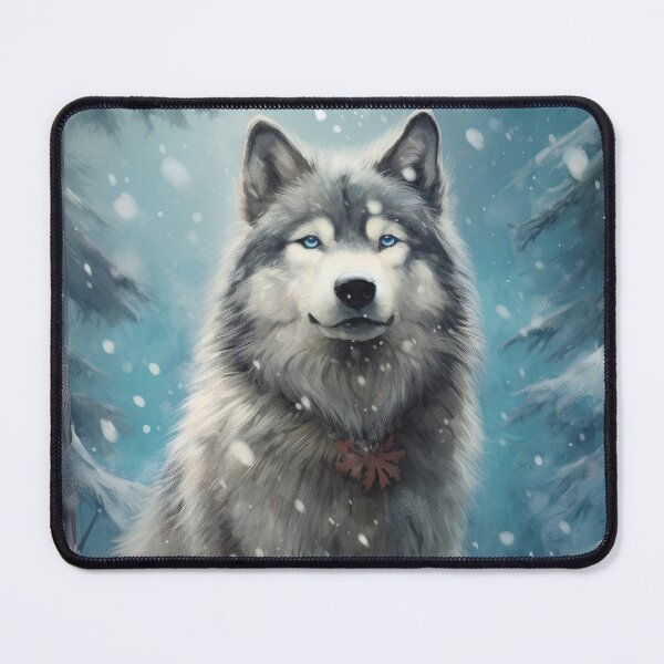 Item preview, Alaskan Malamute dog with blue eyes in the snow designed and sold by WallyPink.