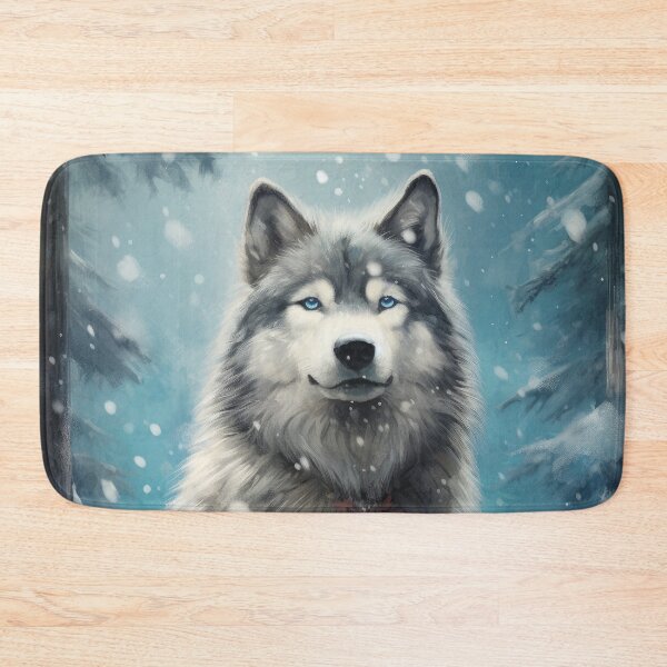 Item preview, Alaskan Malamute dog with blue eyes in the snow designed and sold by WallyPink.