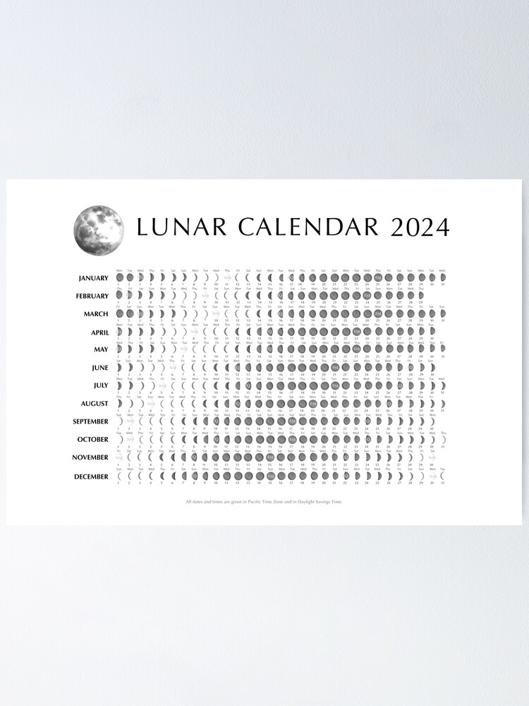 Lunar Calendar 2024 Wall Art Digital Printable - Calendario lunar 2024