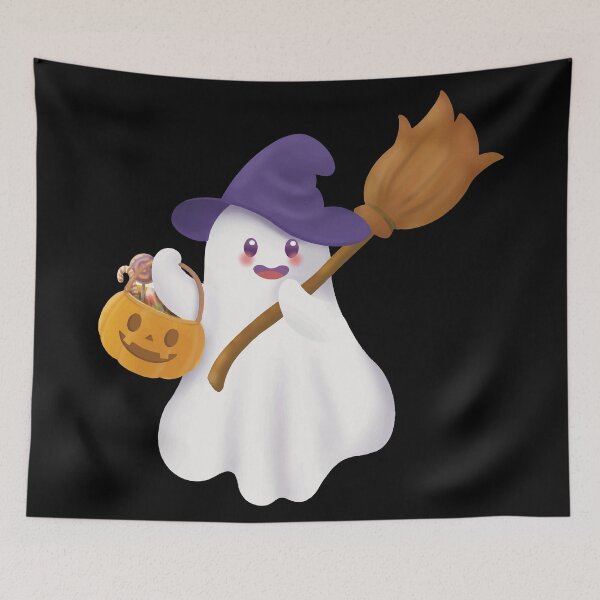 Item preview, Cute Witchy Ghost with Pumpkin Pail for Halloween designed and sold by o101.