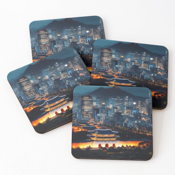 Item preview, Seoul night view with traditional buildings. designed and sold by growing-mom.