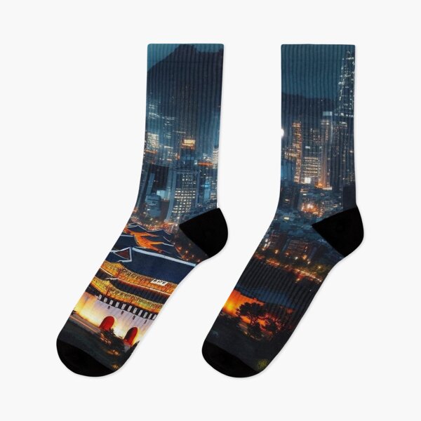 Item preview, Seoul night view with traditional buildings. designed and sold by growing-mom.