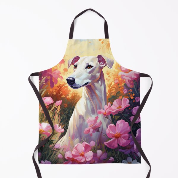 Item preview, cute whippet surrounded by pink flowers designed and sold by WallyPink.
