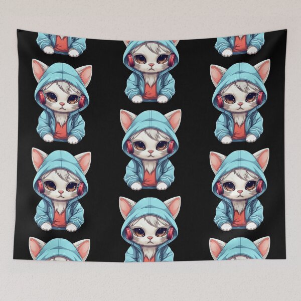 Item preview, Cat Wearing Headphones & Hoodie (Black) designed and sold by vasetti-press.