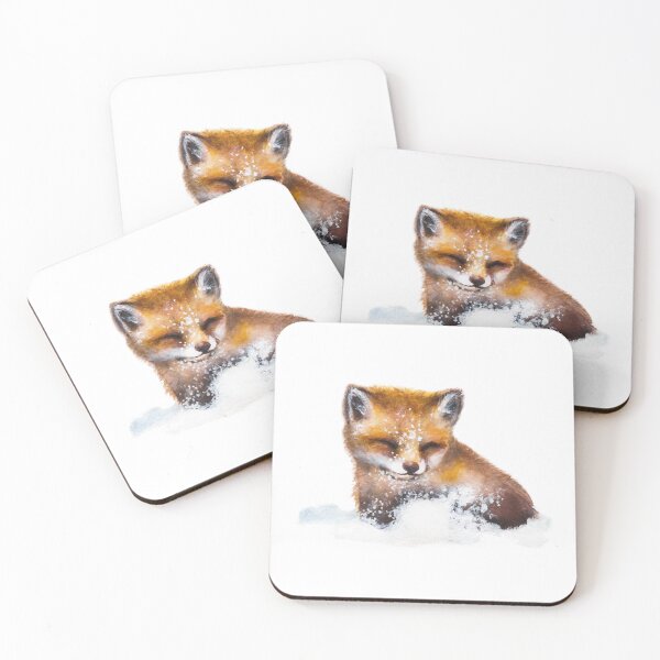 Item preview, Red Fox pup in the Snow watercolour painting designed and sold by Funsize-Art.