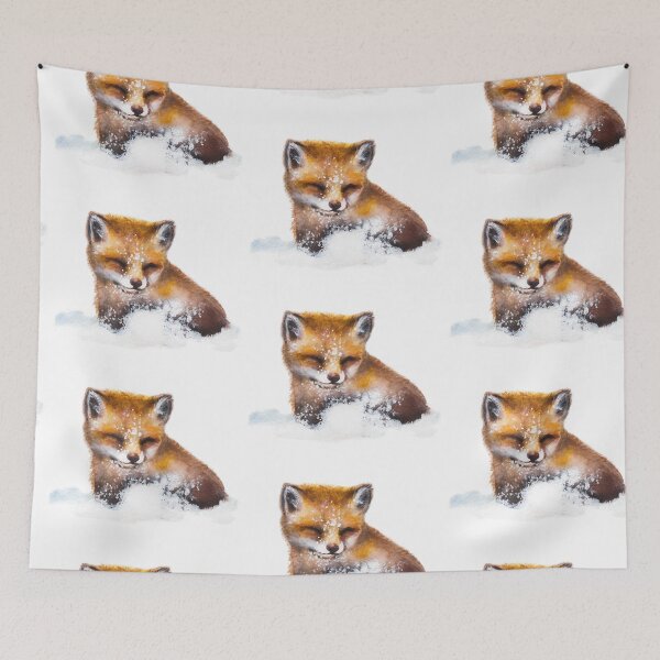 Item preview, Red Fox pup in the Snow watercolour painting designed and sold by Funsize-Art.