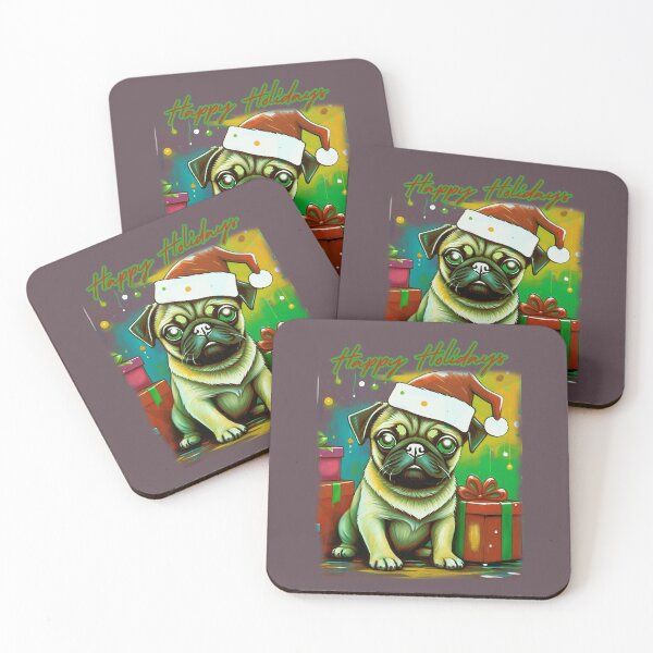 Item preview, Pug HAPPY HOLIDAYS 10 designed and sold by RedBluffTraders.