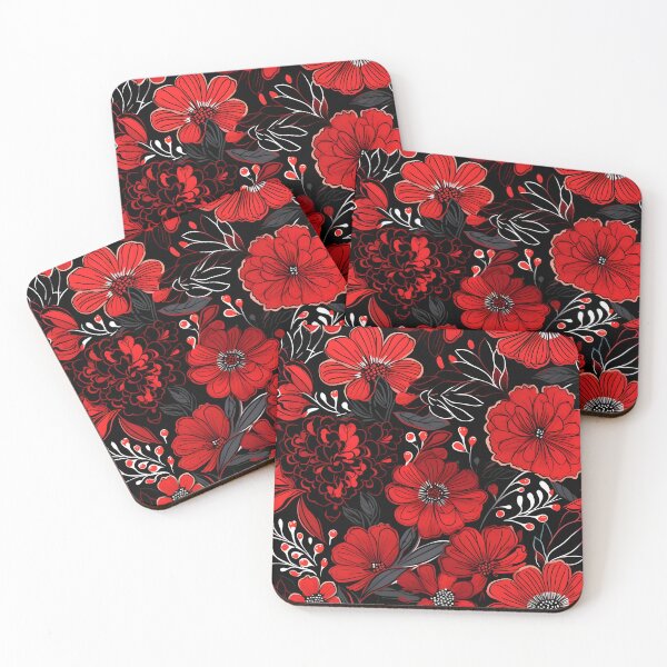 Item preview,  Flowers Black and Red Pattern designed and sold by somruedee.
