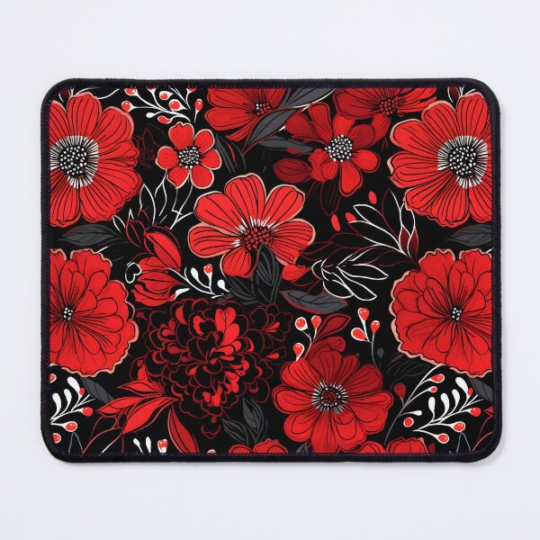 Item preview, Flowers Black and Red Pattern designed and sold by somruedee.