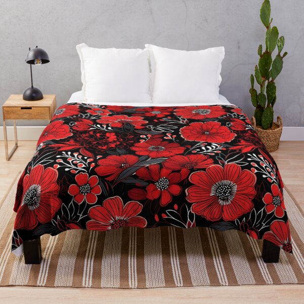 Item preview,  Flowers Black and Red Pattern designed and sold by somruedee.