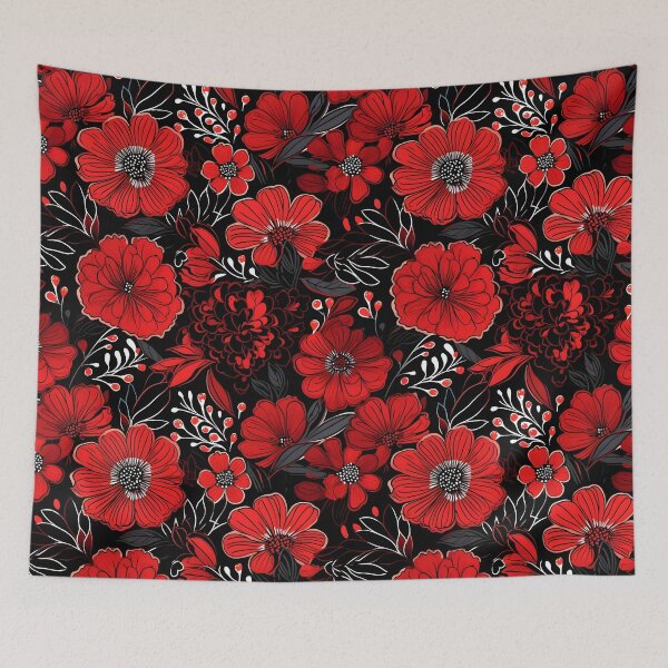 Item preview,  Flowers Black and Red Pattern designed and sold by somruedee.