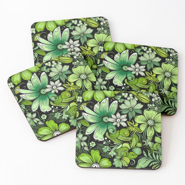 Item preview, Flowers Black and Green Pattern designed and sold by somruedee.