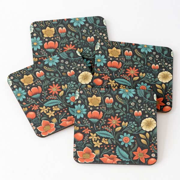 Item preview, Flowers Black Background Pattern designed and sold by somruedee.