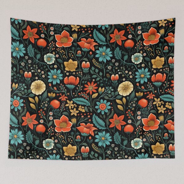 Item preview, Flowers Black Background Pattern designed and sold by somruedee.