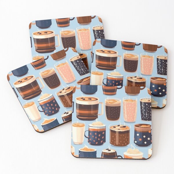 Item preview, Different types of coffee in cartoon style seamless pattern designed and sold by MiraCleAI.