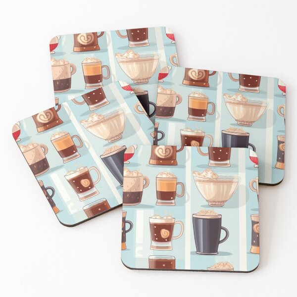Item preview, Different types of coffee in cartoon style seamless pattern designed and sold by MiraCleAI.