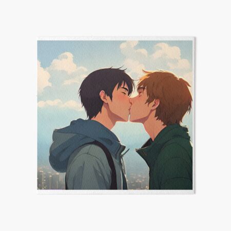 Cute anime couple kiss Art Board Print for Sale by SADDESTONE