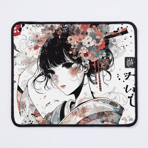 Item preview, Japanese Beauty in Watercolor: Portrait with Kimono and Flowers designed and sold by IAPICTURE.