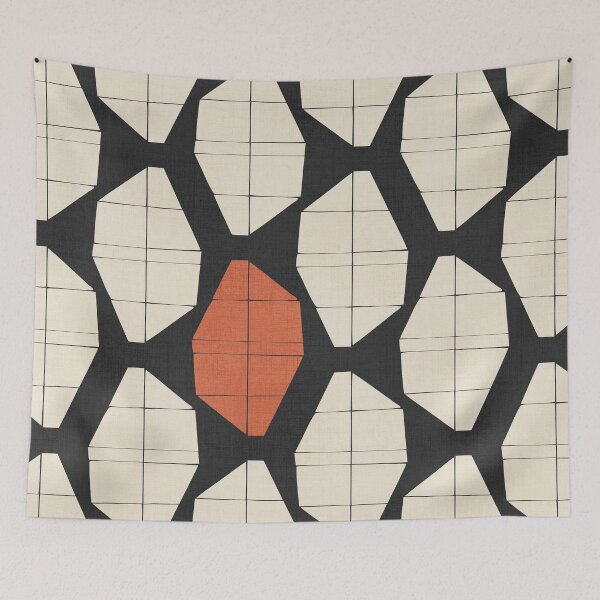 Item preview, Geometric Shapes Pattern Black Cream Red designed and sold by FAROSSTUDIO.