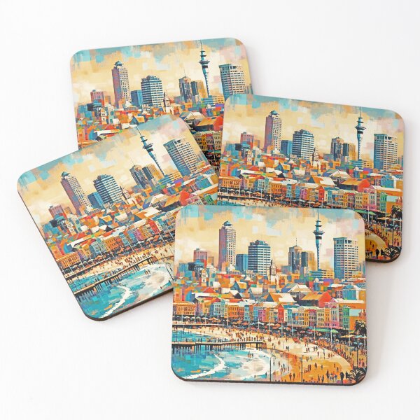 Item preview,  Auckland New Zealand painted with people geometrical shapes and bold colors designed and sold by CristalleLisa.