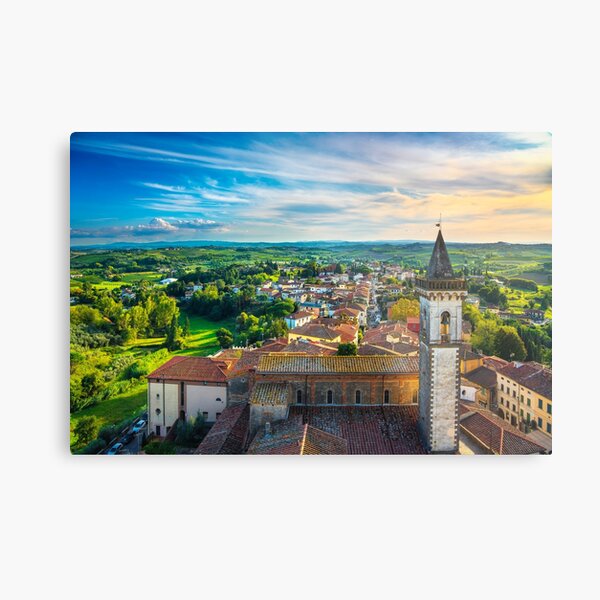Vinci village, Leonardo's birthplace, aerial view. Tuscany, Italy Metal Print