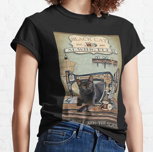 Item preview, Black cat sewing room sewing mends the soul - cat lover designed and sold by SameeraDammeyer.