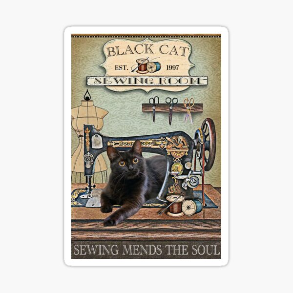 Item preview, Black cat sewing room sewing mends the soul - cat lover designed and sold by SameeraDammeyer.