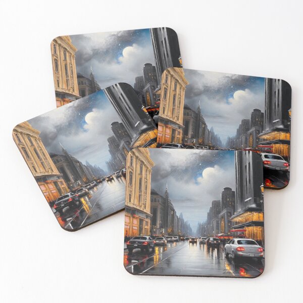 Item preview, Nighttime street under a full moon, modern artwork. #8 designed and sold by mythographiaart.