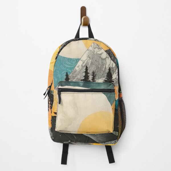 Item preview, Mixed Media Collage Full Moon Over Mountains Scenery Colorful Art Print designed and sold by GulDesignCo.