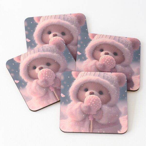 Item preview, Fluffy teddy bear eating candy in the snow designed and sold by Dreamsinpastel.