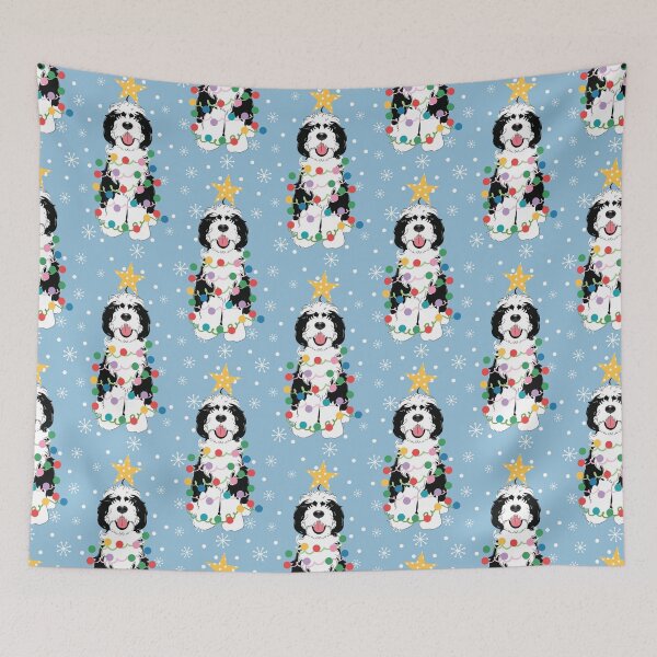 Item preview, Black White Sheepadoodle Christmas Tree 1 designed and sold by Lulupainting.