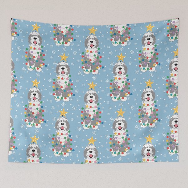 Item preview, Gray Grey White Sheepadoodle Christmas Tree 2 designed and sold by Lulupainting.