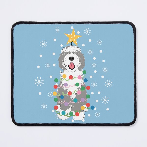 Item preview, Gray Grey White Sheepadoodle Christmas Tree 2 designed and sold by Lulupainting.