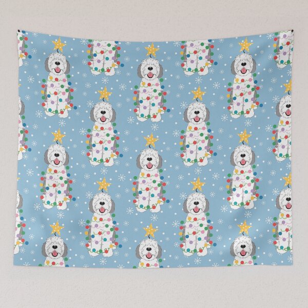 Item preview, Gray Grey White Sheepadoodle Christmas Tree 3 designed and sold by Lulupainting.