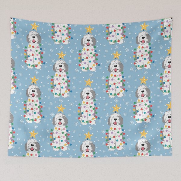 Item preview, Gray Grey White Sheepadoodle Christmas Tree 4 designed and sold by Lulupainting.