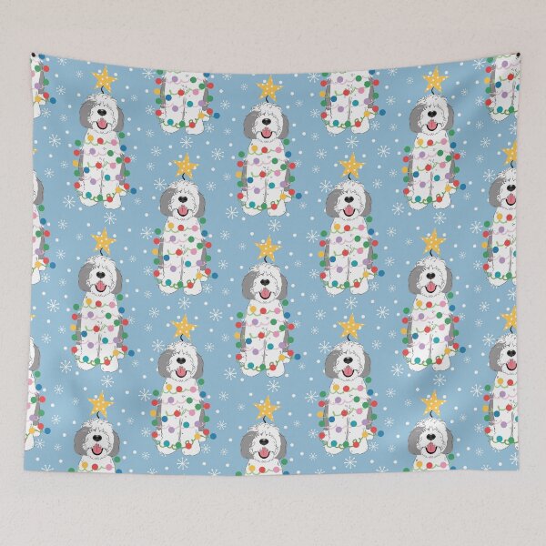 Item preview, Gray Grey White Sheepadoodle Christmas Tree 5 designed and sold by Lulupainting.