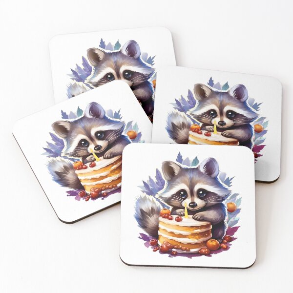 Item preview, Winter Happy birthday Raccoon with a birthday cake designed and sold by AngelinaBezm.